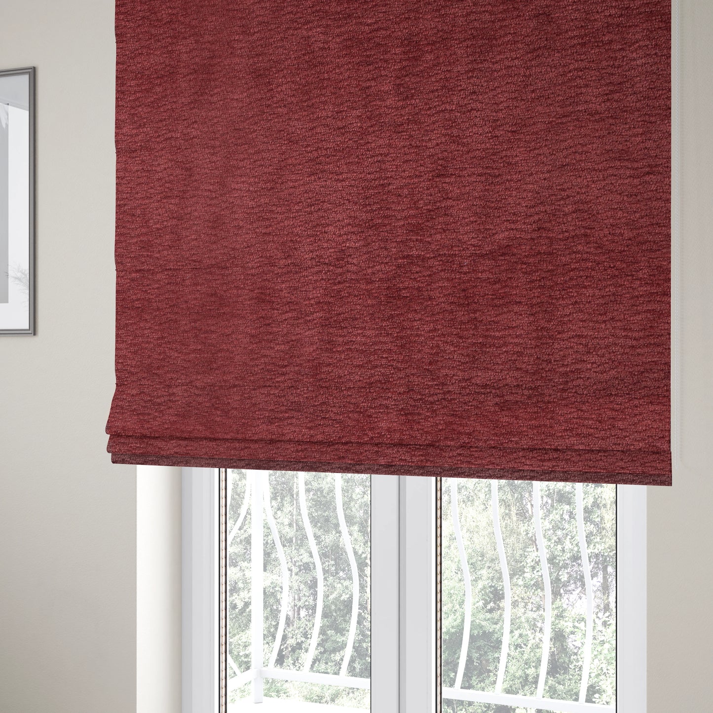 Goa Plain Chenille Soft Textured Red Colour Upholstery Fabric CTR-1867 - Roman Blinds