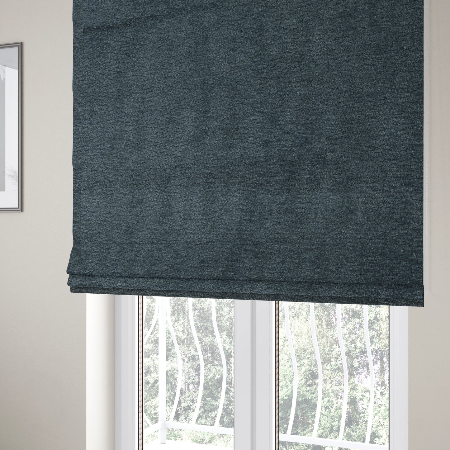 Goa Plain Chenille Soft Textured Denim Blue Colour Upholstery Fabric CTR-1869 - Roman Blinds