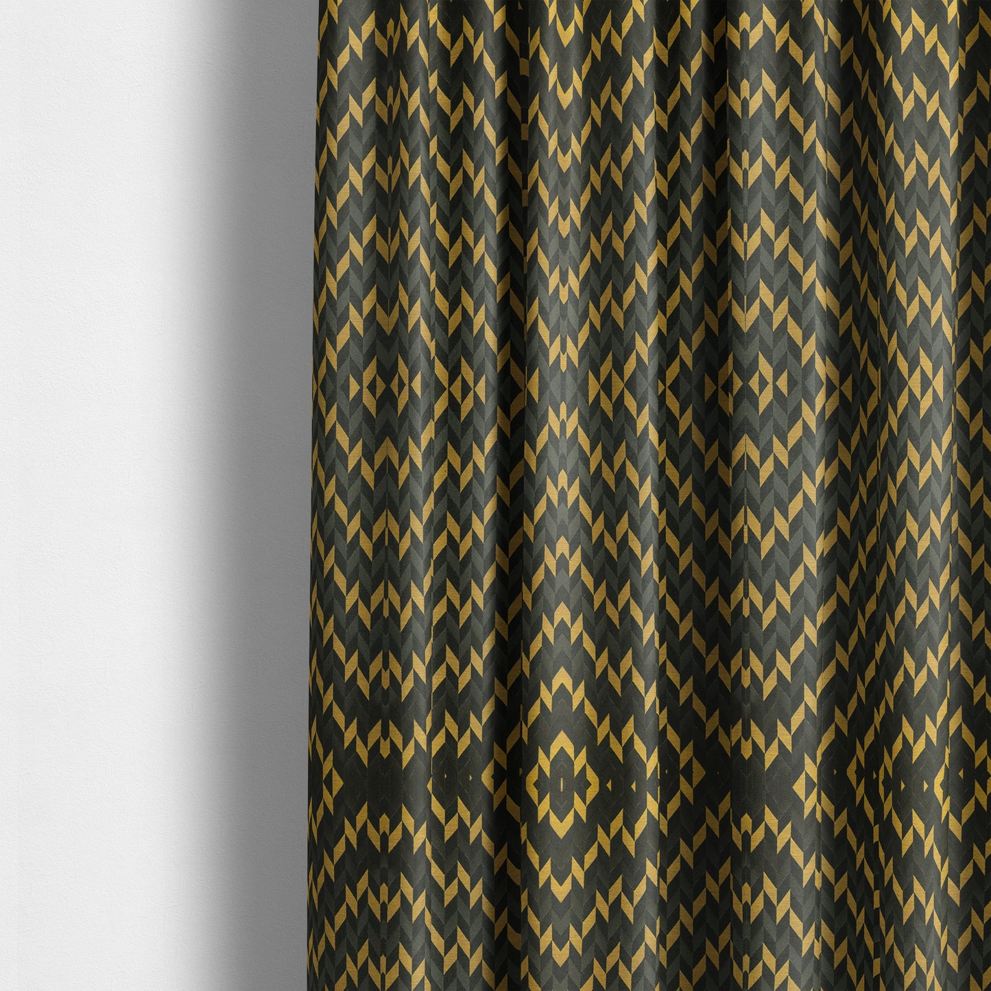 Zenith Collection In Smooth Chenille Finish Black With Gold Colour Geometric Pattern Upholstery Fabric CTR-188 - Made To Measure Curtains