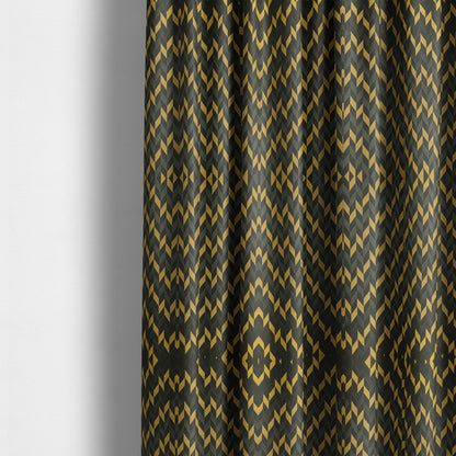 Zenith Collection In Smooth Chenille Finish Black With Gold Colour Geometric Pattern Upholstery Fabric CTR-188 - Made To Measure Curtains