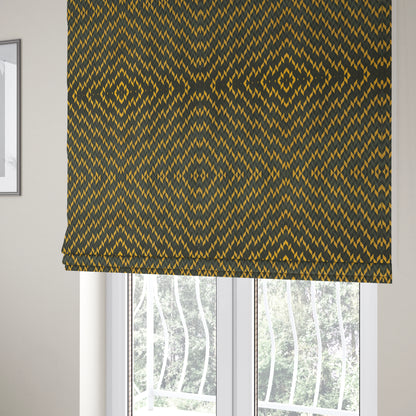 Zenith Collection In Smooth Chenille Finish Black With Gold Colour Geometric Pattern Upholstery Fabric CTR-188 - Roman Blinds