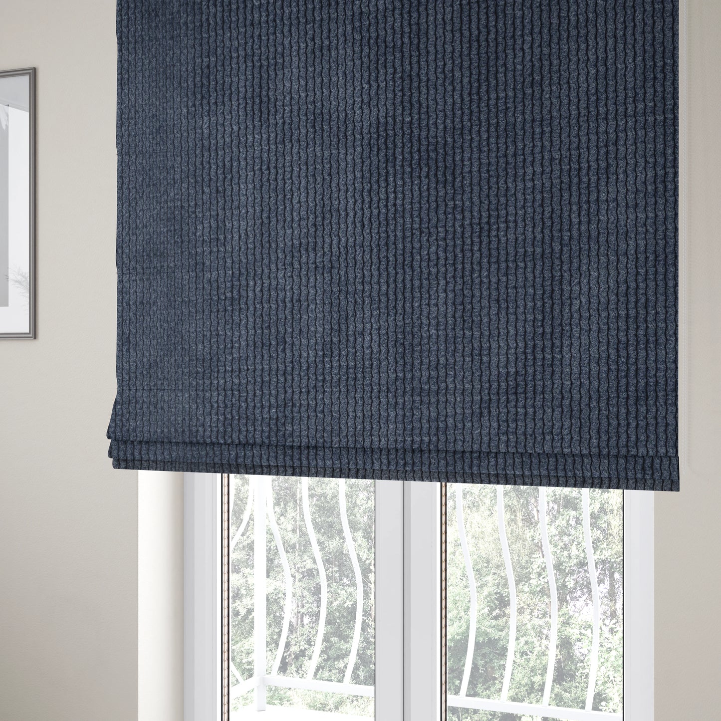 Oslo Plain Textured Corduroy Denim Blue Colour Upholstery Fabric CTR-1896 - Roman Blinds