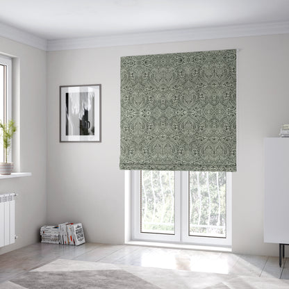 Zenith Collection In Smooth Chenille Finish Black With Grey Colour Damask Pattern Upholstery Fabric CTR-190 - Roman Blinds