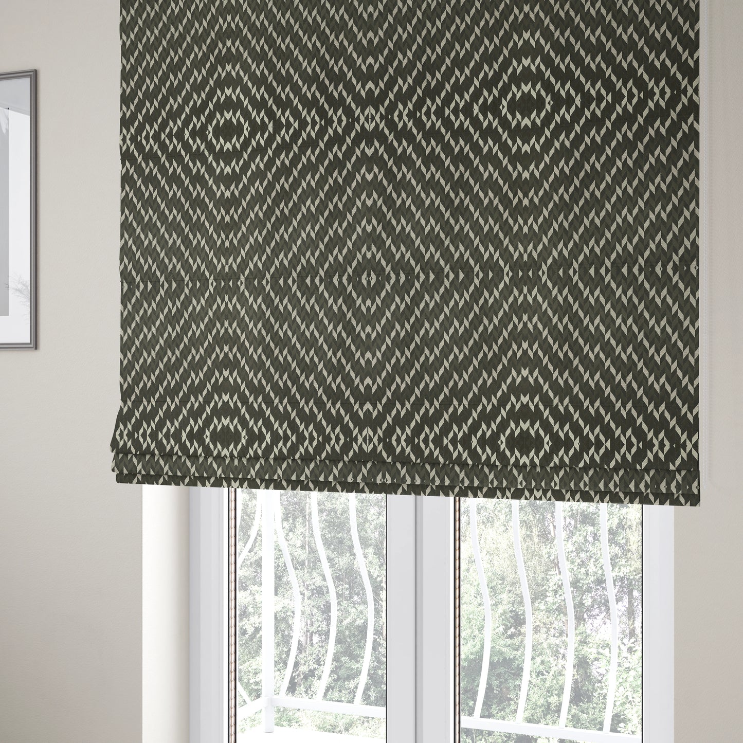 Zenith Collection In Smooth Chenille Finish Black With Grey Colour Geometric Pattern Upholstery Fabric CTR-192 - Roman Blinds