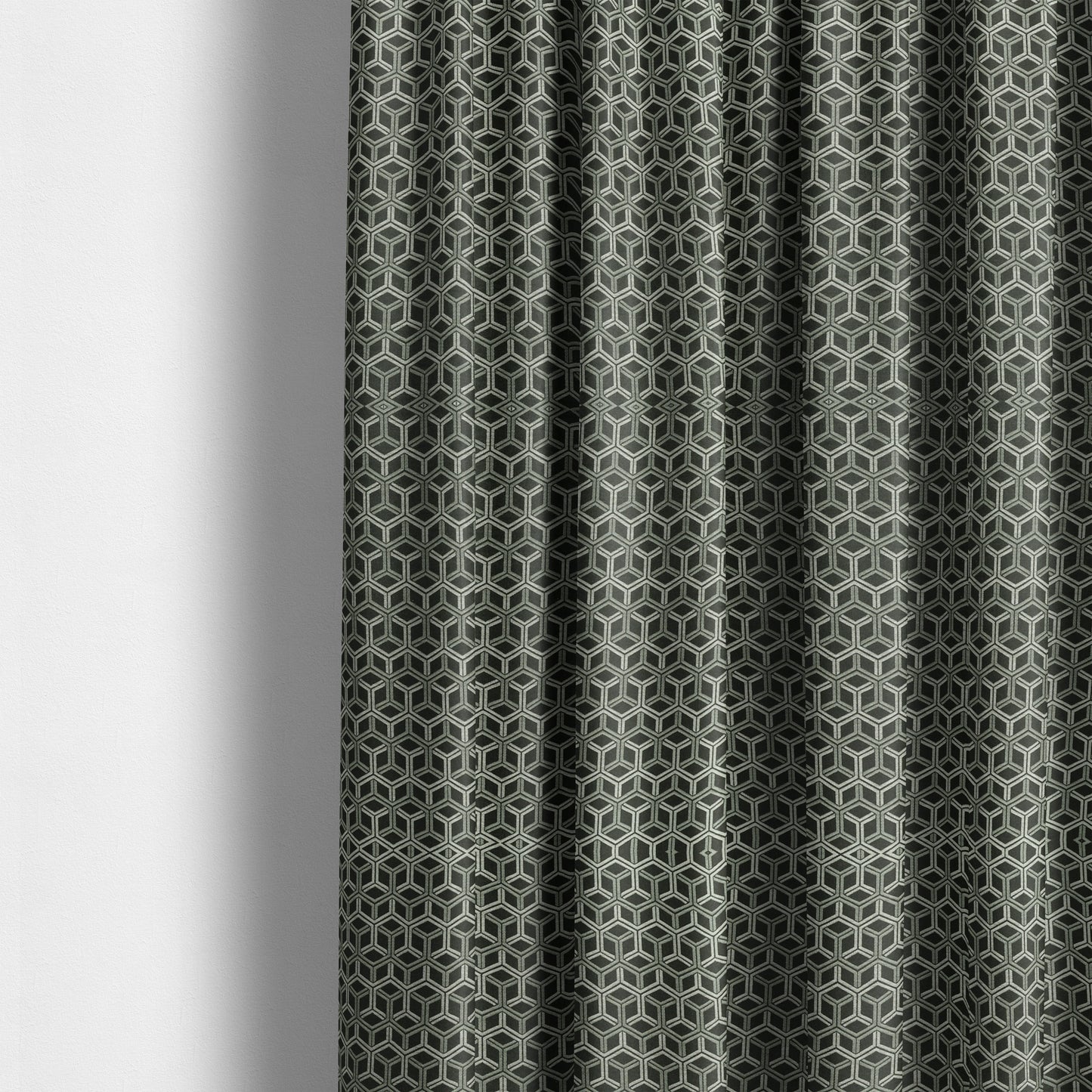 Zenith Collection In Smooth Chenille Finish Black With Grey Colour 3D Cube Geometric Pattern Upholstery Fabric CTR-193 - Made To Measure Curtains