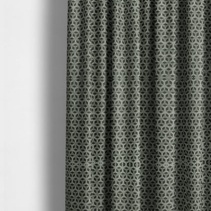 Zenith Collection In Smooth Chenille Finish Black With Grey Colour 3D Cube Geometric Pattern Upholstery Fabric CTR-193 - Made To Measure Curtains