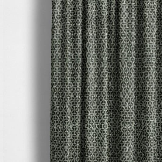 Zenith Collection In Smooth Chenille Finish Black With Grey Colour 3D Cube Geometric Pattern Upholstery Fabric CTR-193 - Made To Measure Curtains