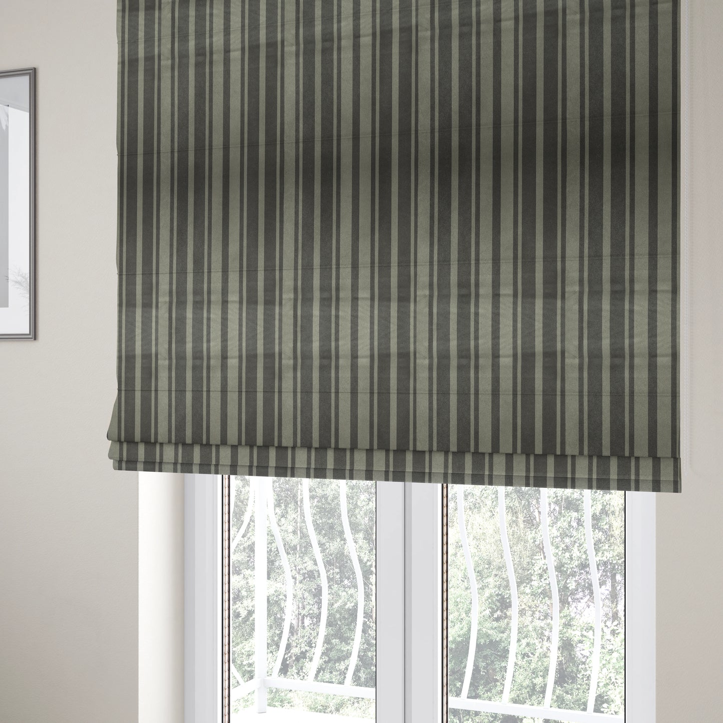 Oman Printed Velour Velvet Stripe Pattern Brown Colour Upholstery Fabric CTR-1934 - Roman Blinds