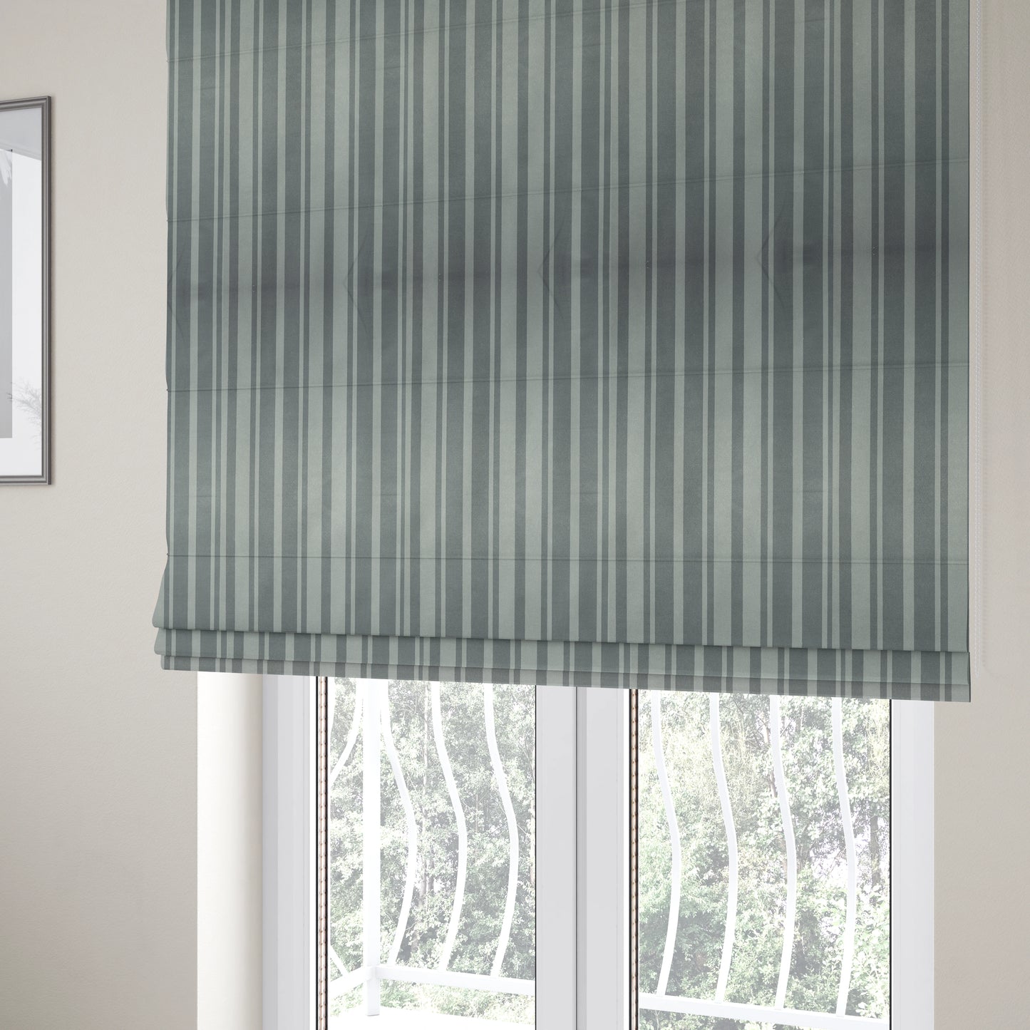 Oman Printed Velour Velvet Striped Pattern Silver Colour Upholstery Fabric CTR-1936 - Roman Blinds