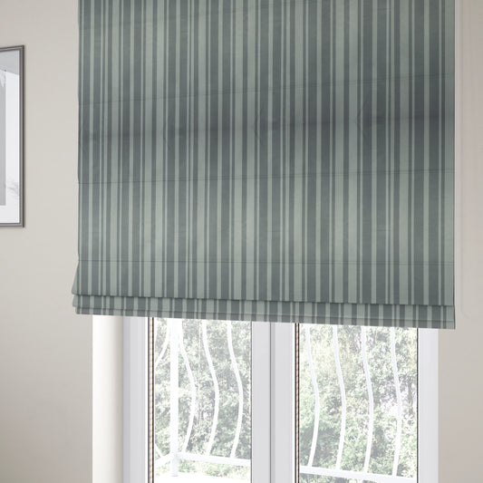 Oman Printed Velour Velvet Striped Pattern Silver Colour Upholstery Fabric CTR-1936 - Roman Blinds