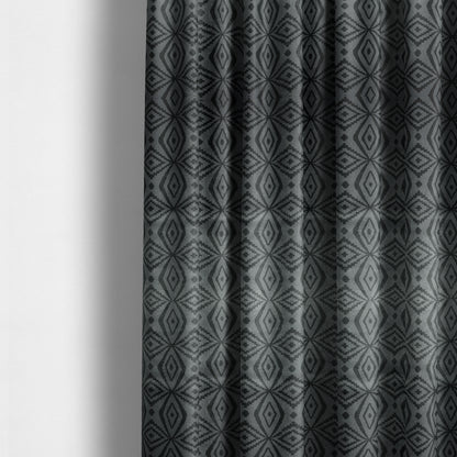 Oman Printed Velour Velvet Kilim Pattern Grey Colour Upholstery Fabric CTR-1937 - Made To Measure Curtains