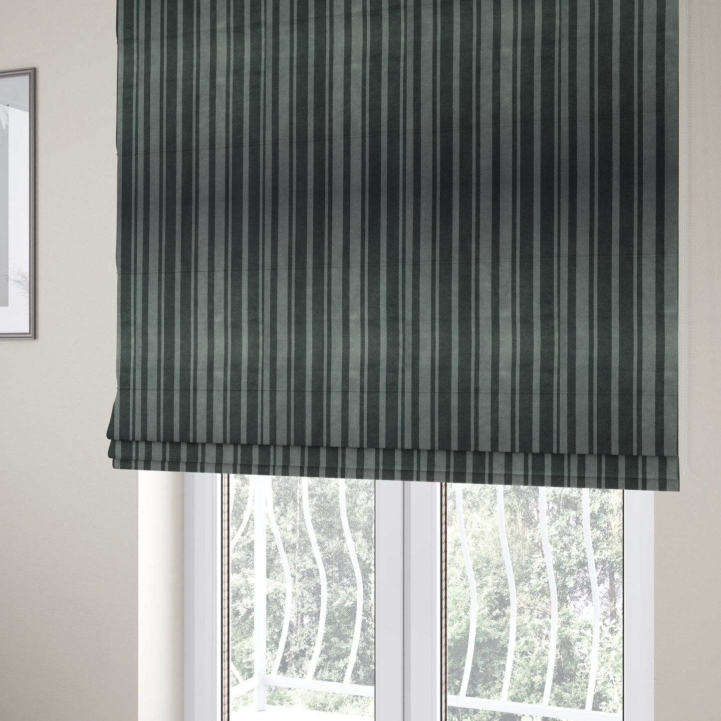 Oman Printed Velour Velvet Striped Pattern Grey Colour Upholstery Fabric CTR-1938 - Roman Blinds