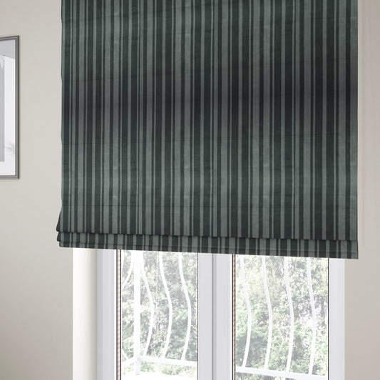 Oman Printed Velour Velvet Striped Pattern Grey Colour Upholstery Fabric CTR-1938 - Roman Blinds