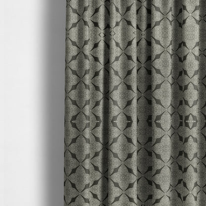 Zenith Collection In Smooth Chenille Finish Black With Grey Colour Medallion Pattern Upholstery Fabric CTR-194 - Made To Measure Curtains