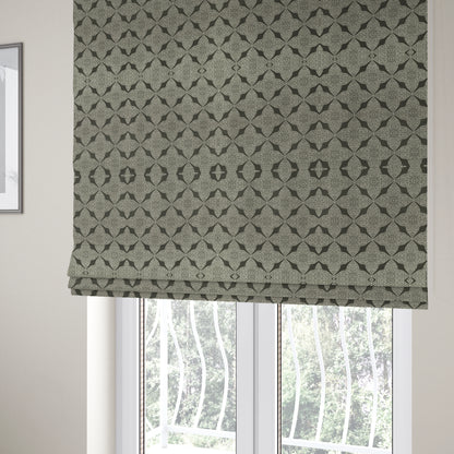 Zenith Collection In Smooth Chenille Finish Black With Grey Colour Medallion Pattern Upholstery Fabric CTR-194 - Roman Blinds