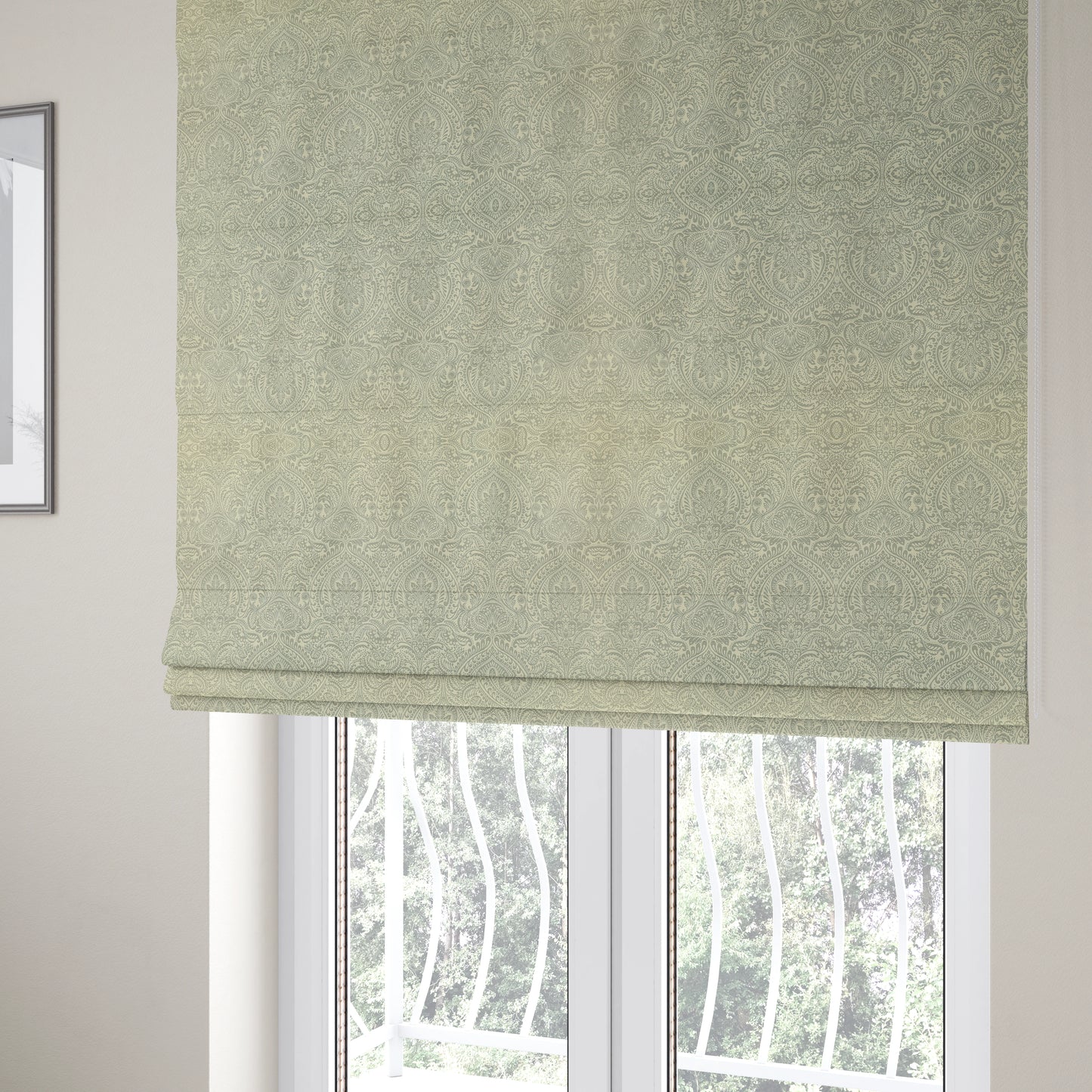 Zenith Collection In Smooth Chenille Finish Silver Colour Damask Pattern Upholstery Fabric CTR-195 - Roman Blinds