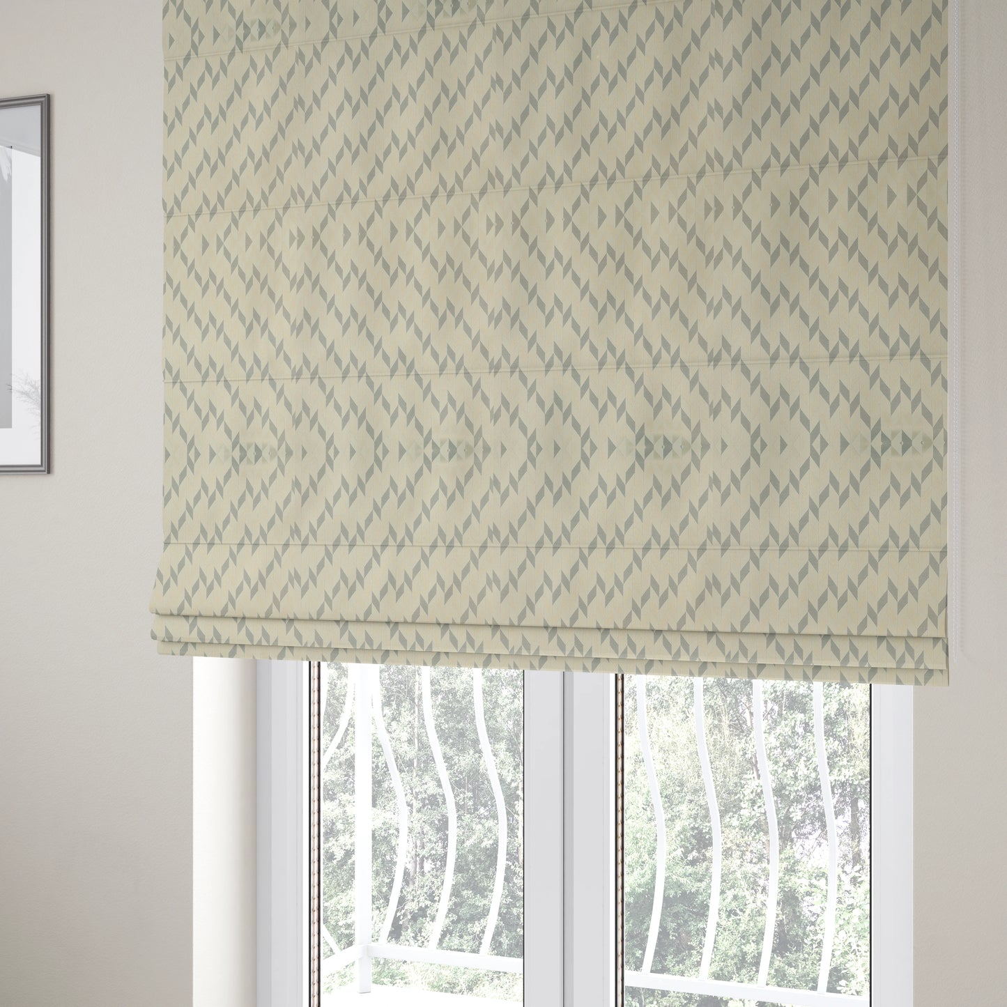 Zenith Collection In Smooth Chenille Finish Silver Colour Geometric Pattern Upholstery Fabric CTR-196 - Roman Blinds