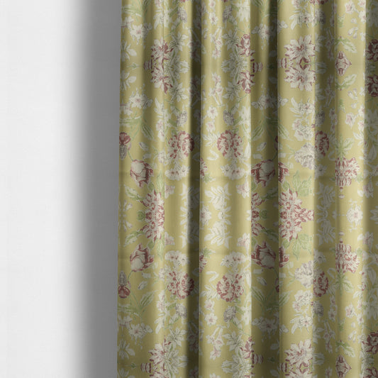 Alnwick Floral Printed Yellow Colour Print Upholstery Fabric CTR-1964 - Made To Measure Curtains