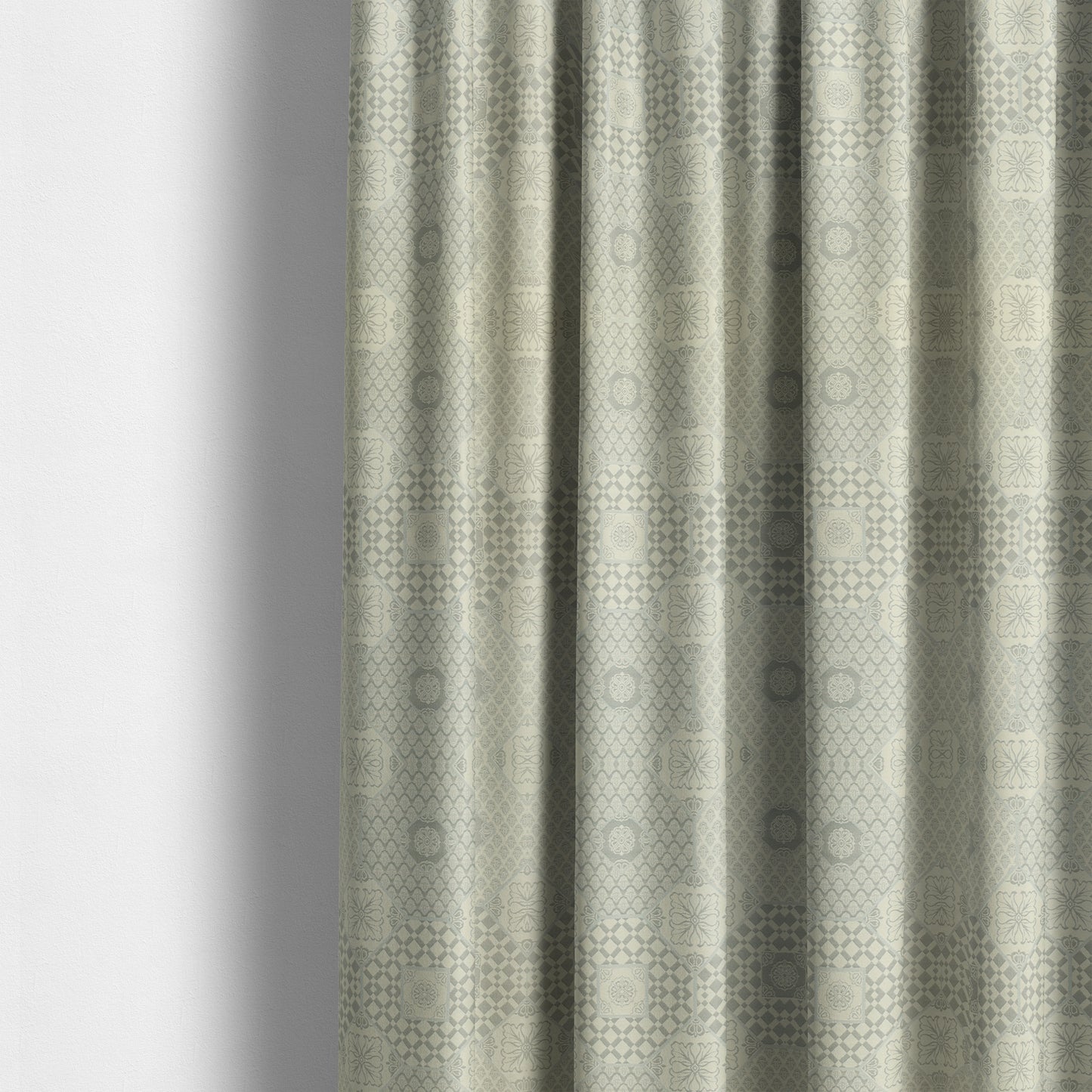 Zenith Collection In Smooth Chenille Finish Silver Colour Patchwork Pattern Upholstery Fabric CTR-197 - Made To Measure Curtains