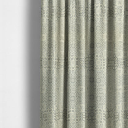 Zenith Collection In Smooth Chenille Finish Silver Colour Patchwork Pattern Upholstery Fabric CTR-197 - Made To Measure Curtains