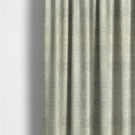 Zenith Collection In Smooth Chenille Finish Silver Colour Patchwork Pattern Upholstery Fabric CTR-197 - Made To Measure Curtains