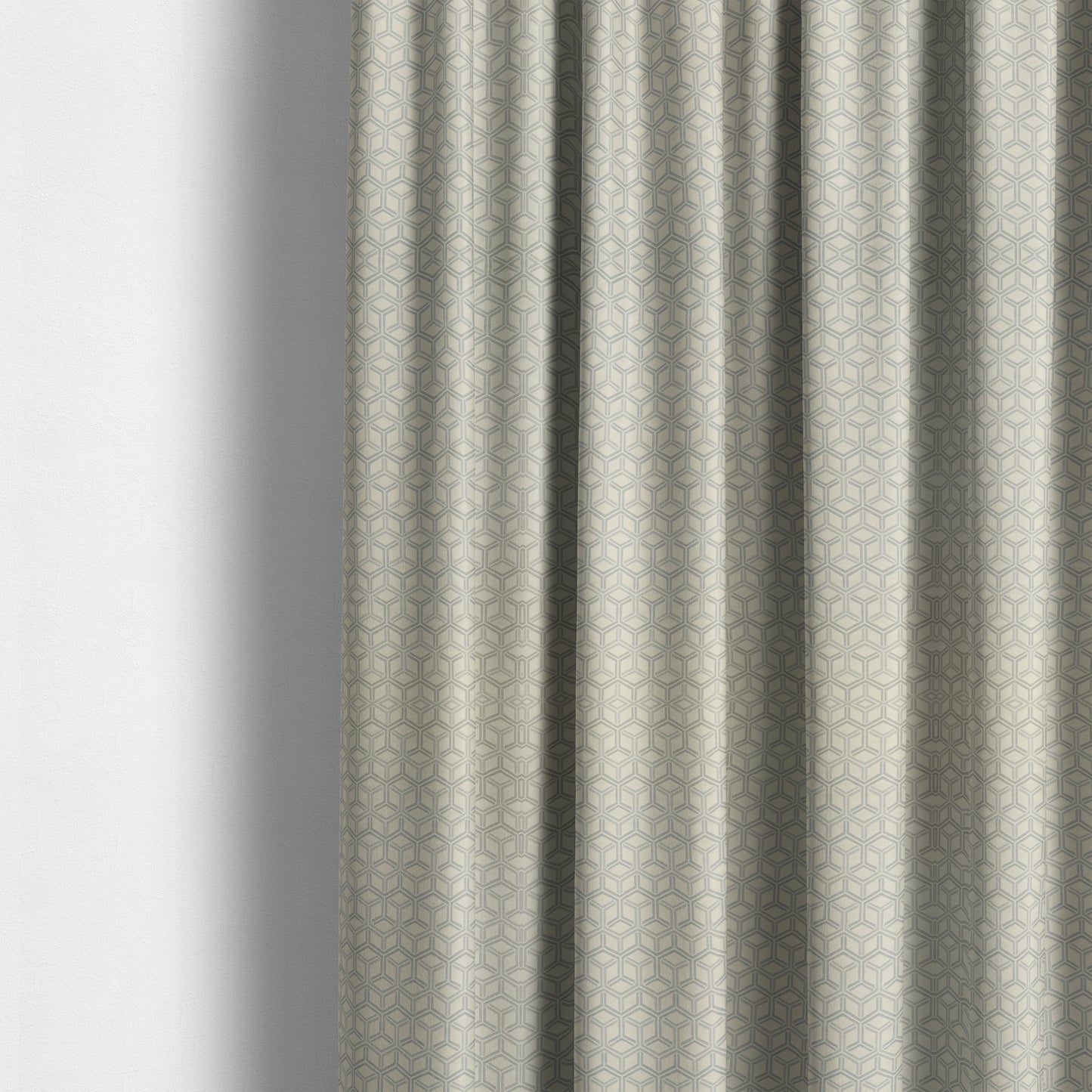 Zenith Collection In Smooth Chenille Finish Silver Colour 3D Cube Geometric Pattern Upholstery Fabric CTR-198 - Made To Measure Curtains