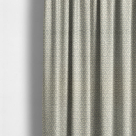 Zenith Collection In Smooth Chenille Finish Silver Colour 3D Cube Geometric Pattern Upholstery Fabric CTR-198 - Made To Measure Curtains