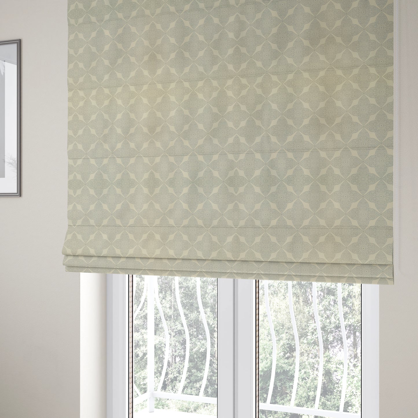 Zenith Collection In Smooth Chenille Finish Silver Colour Medallion Pattern Upholstery Fabric CTR-199 - Roman Blinds