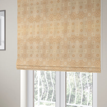 Zenith Collection In Smooth Chenille Finish Brown Colour Patchwork Pattern Upholstery Fabric CTR-200 - Roman Blinds