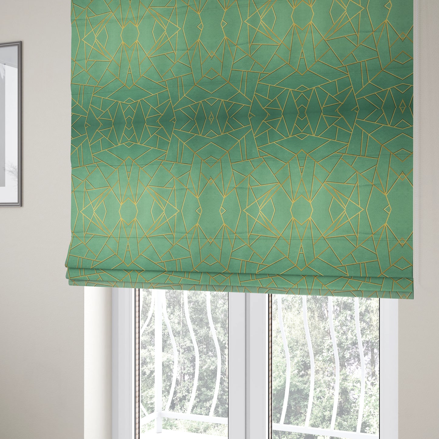 Zurich Mint Green Geometric Patterned Upholstery Fabric CTR-2018 - Roman Blinds