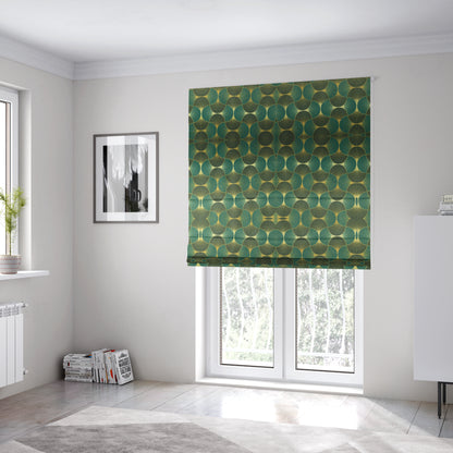 Zurich Teal Geometric Patterned Upholstery Fabric CTR-2019 - Roman Blinds