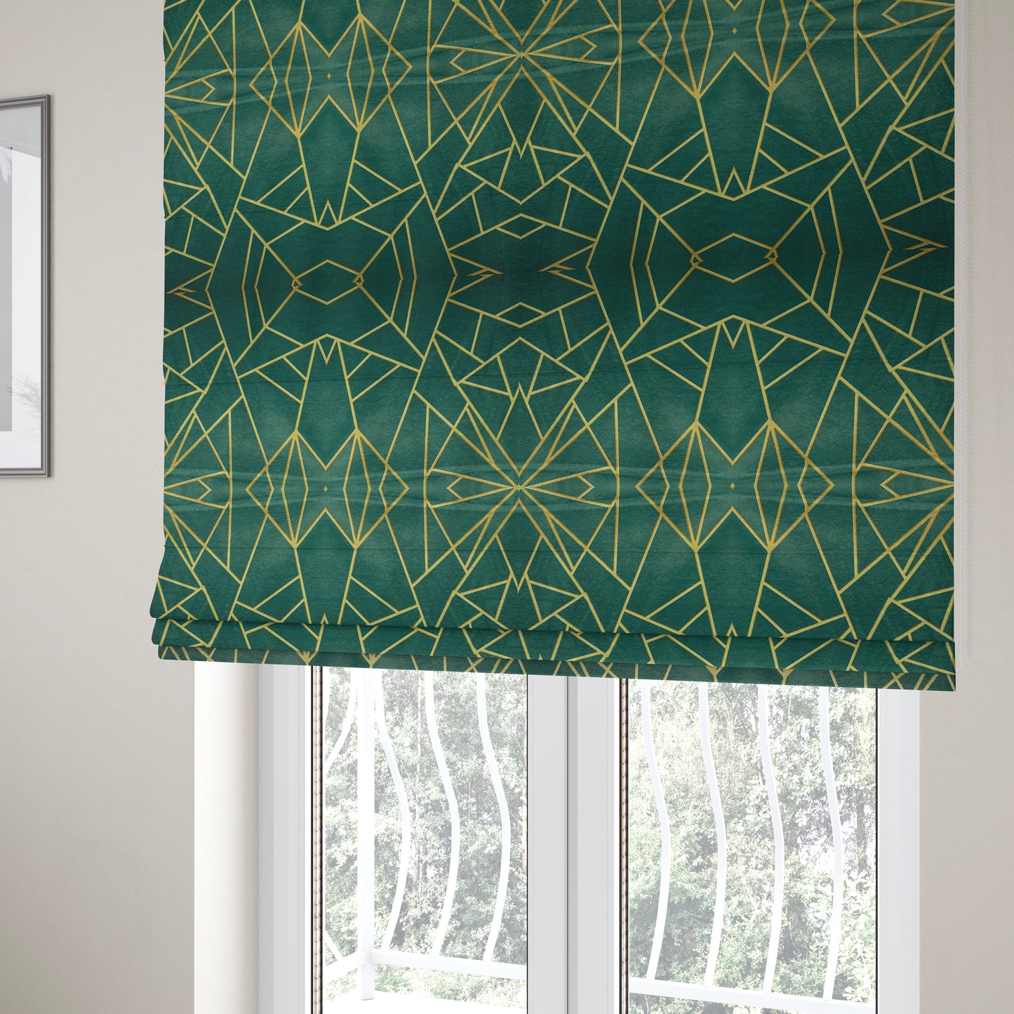 Zurich Teal Geometric Patterned Upholstery Fabric CTR-2020 - Roman Blinds