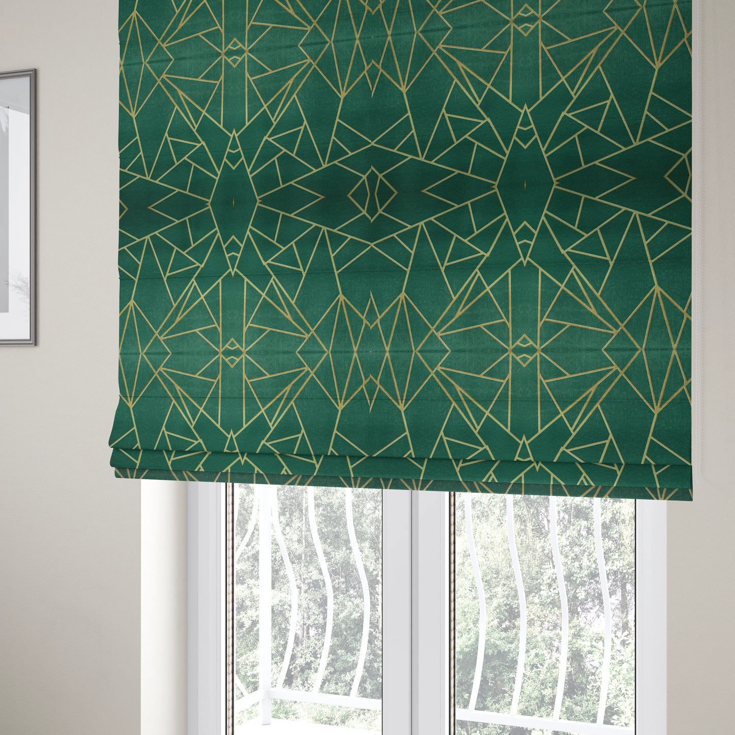 Zurich Green Geometric Patterned Upholstery Fabric CTR-2022 - Roman Blinds