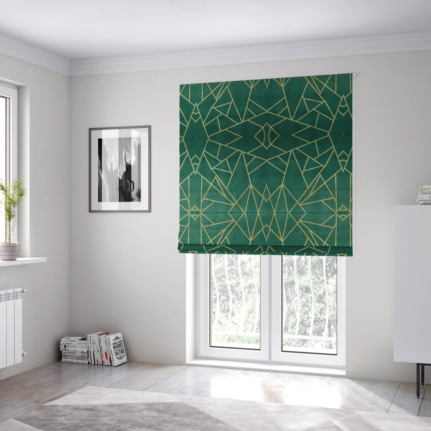 Zurich Green Geometric Patterned Upholstery Fabric CTR-2022 - Roman Blinds