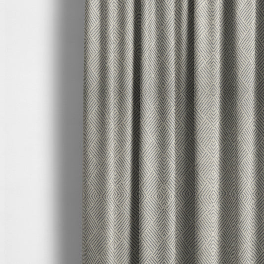 Atlantis Geometric Pattern Silver Grey Chenille Linen Material Upholstery Fabric CTR-2058 - Made To Measure Curtains