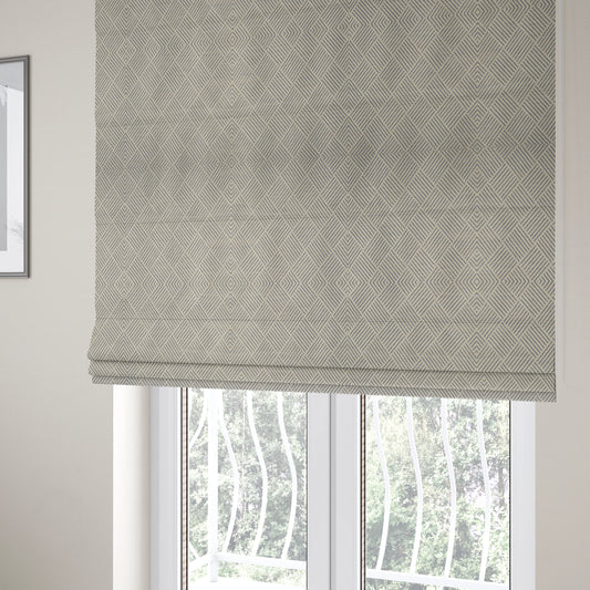 Atlantis Geometric Pattern Silver Grey Chenille Linen Material Upholstery Fabric CTR-2058 - Roman Blinds