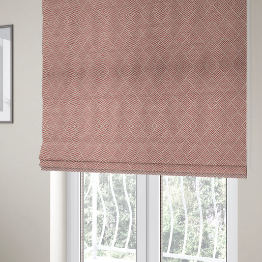 Atlantis Geometric Pattern Red Chenille Linen Material Upholstery Fabric CTR-2060 - Roman Blinds