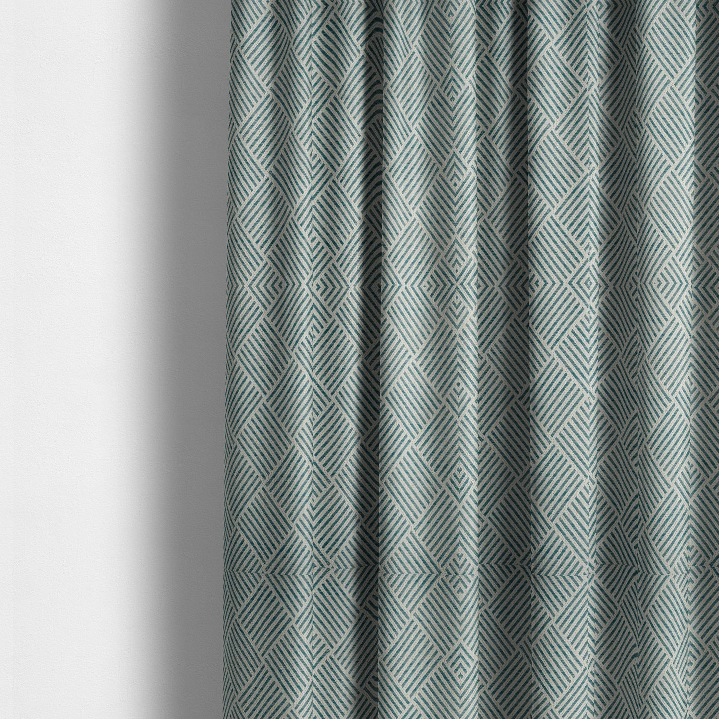 Atlantis Geometric Pattern Teal Blue Chenille Linen Material Upholstery Fabric CTR-2061 - Made To Measure Curtains