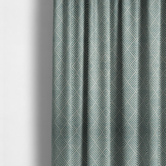 Atlantis Geometric Pattern Teal Blue Chenille Linen Material Upholstery Fabric CTR-2061 - Made To Measure Curtains