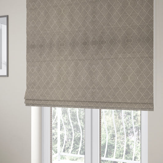 Atlantis Geometric Pattern Brown Chenille Linen Material Upholstery Fabric CTR-2062 - Roman Blinds