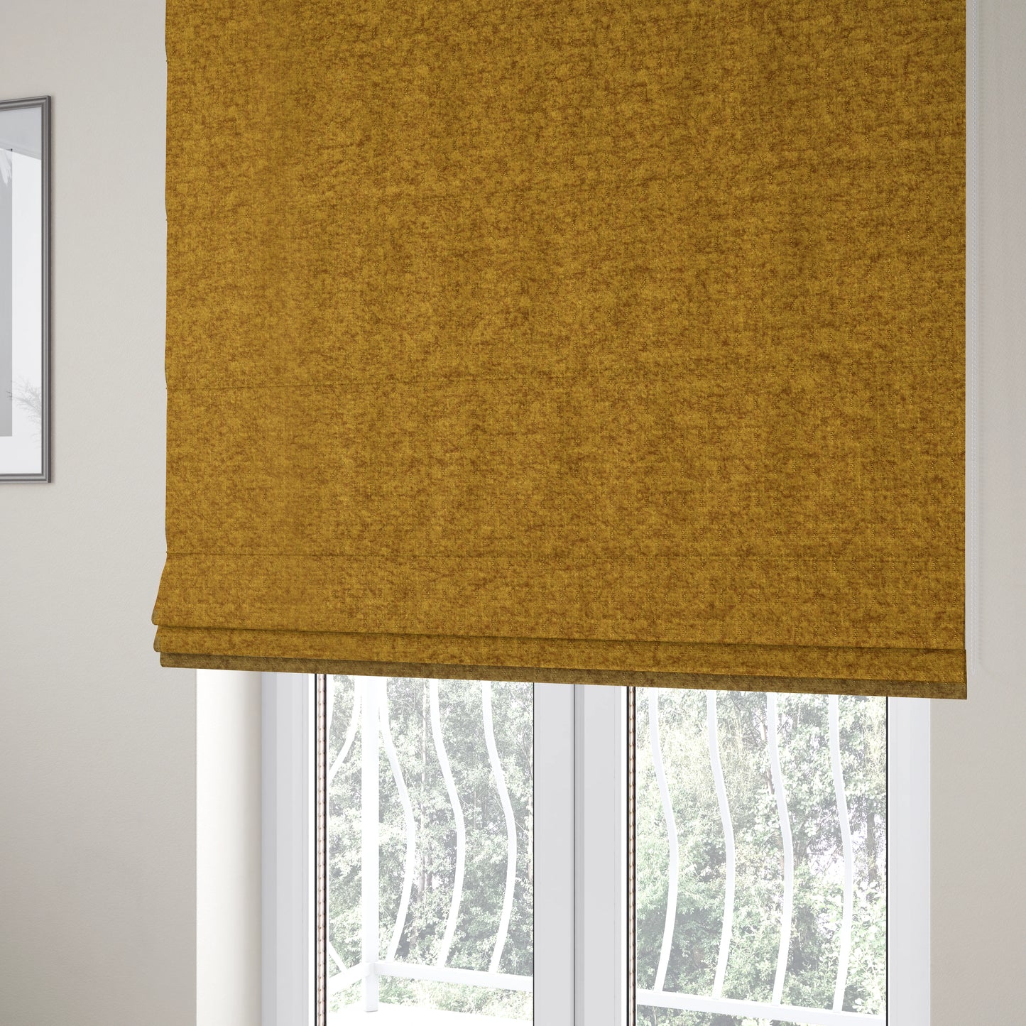 Tanzania Soft Velour Textured Material Golden Yellow Colour Upholstery Fabric CTR-2063 - Roman Blinds