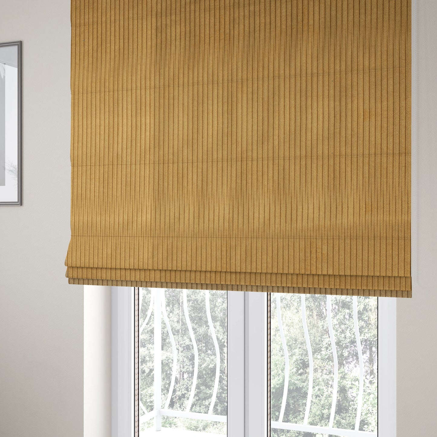 Tromso Pencil Thin Striped Yellow Corduroy Upholstery Fabric CTR-2099 - Roman Blinds