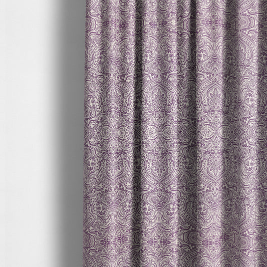 Zenith Collection In Smooth Chenille Finish Purple Colour Damask Pattern Upholstery Fabric CTR-210 - Made To Measure Curtains