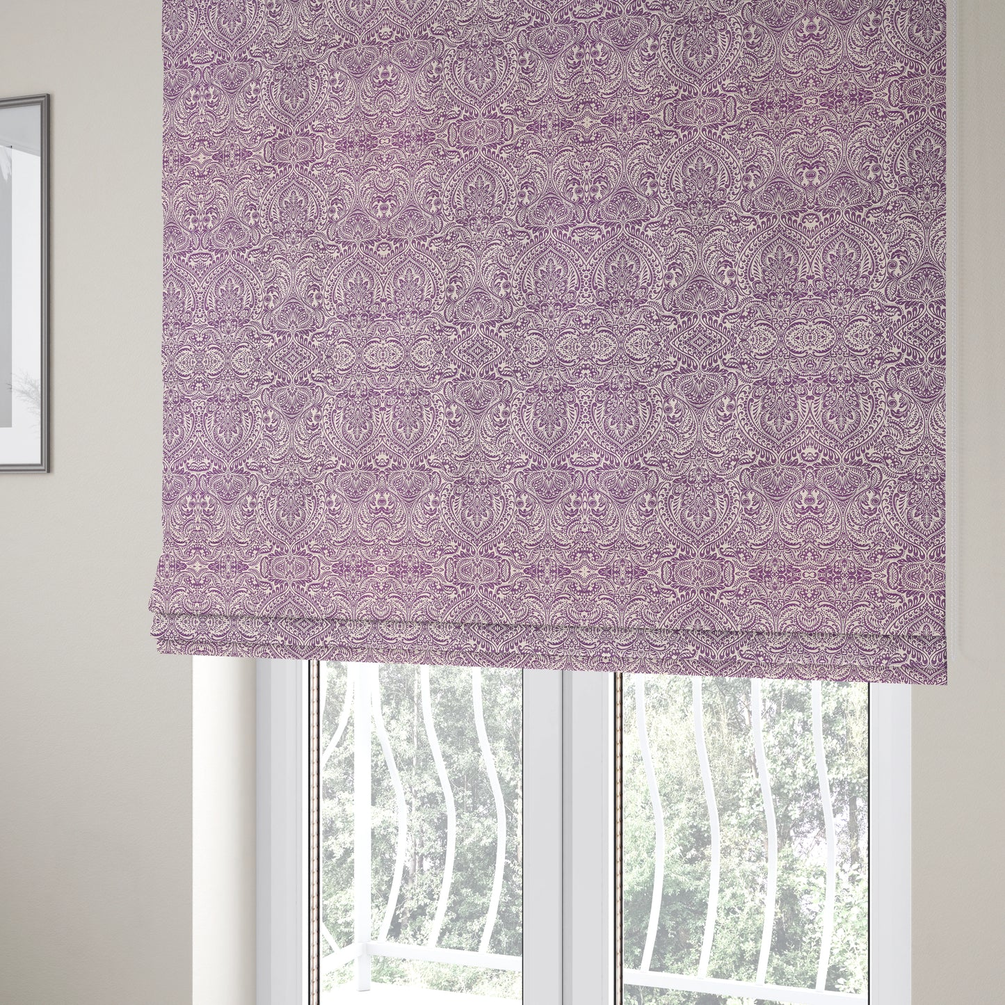 Zenith Collection In Smooth Chenille Finish Purple Colour Damask Pattern Upholstery Fabric CTR-210 - Roman Blinds