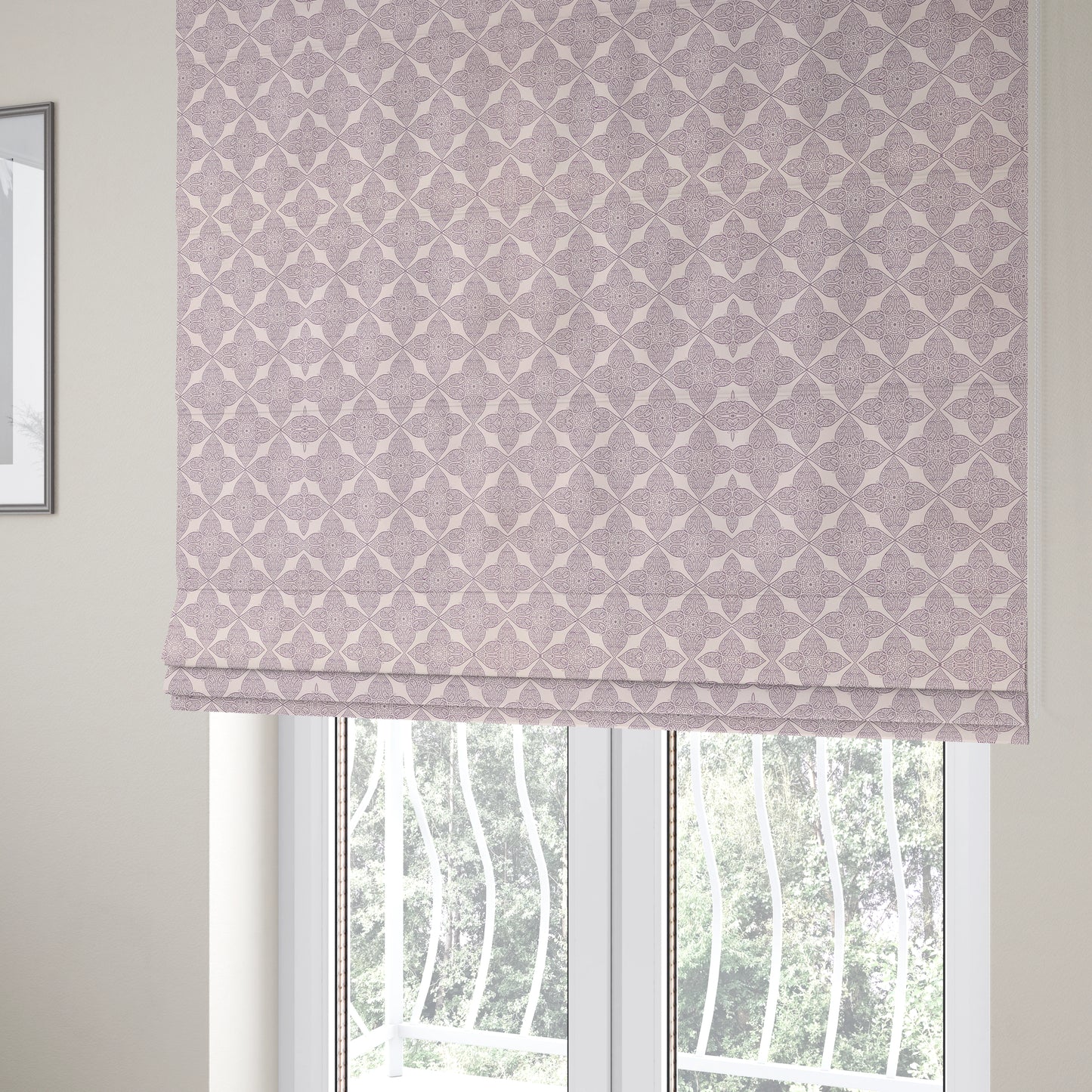 Zenith Collection In Smooth Chenille Finish Purple Colour Medallion Pattern Upholstery Fabric CTR-211 - Roman Blinds