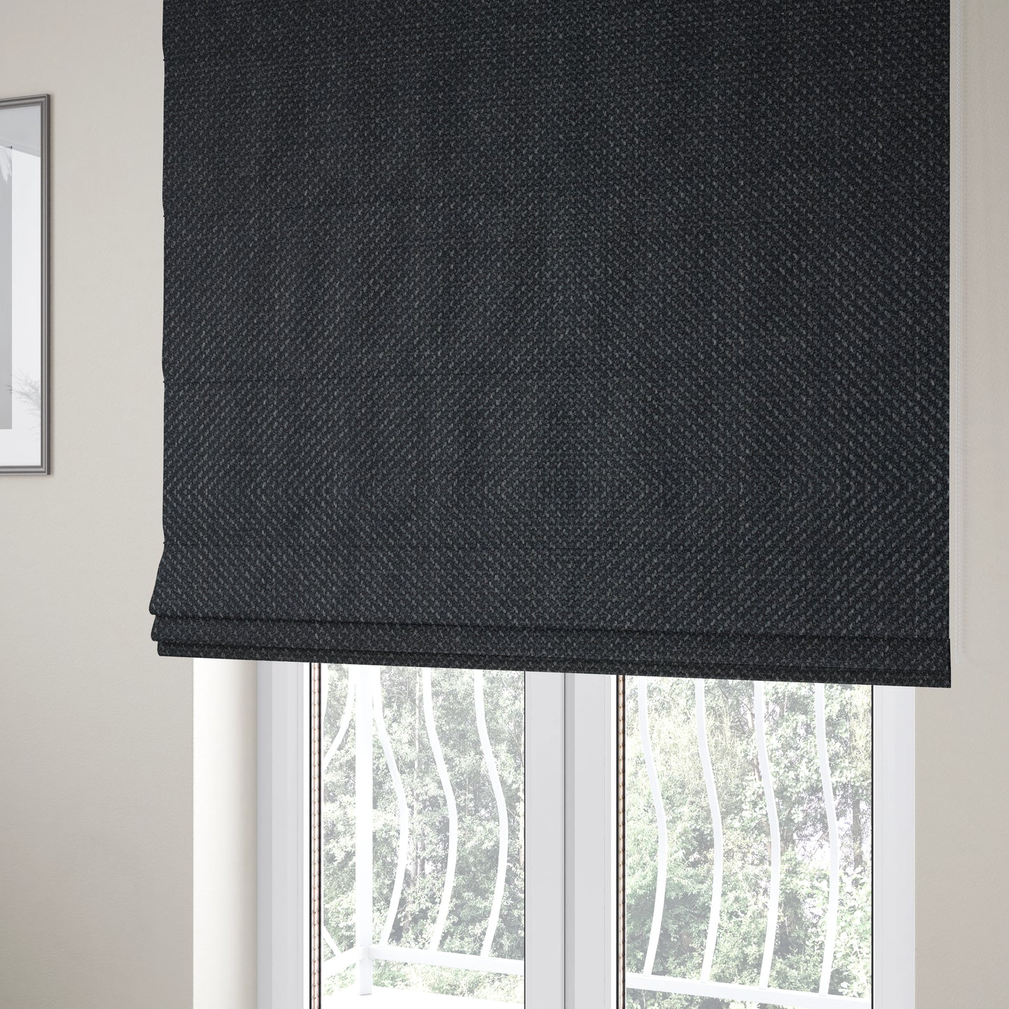 Narvik Weave Textured Water Repellent Treated Material Black Colour Upholstery Fabric CTR-2121 - Roman Blinds