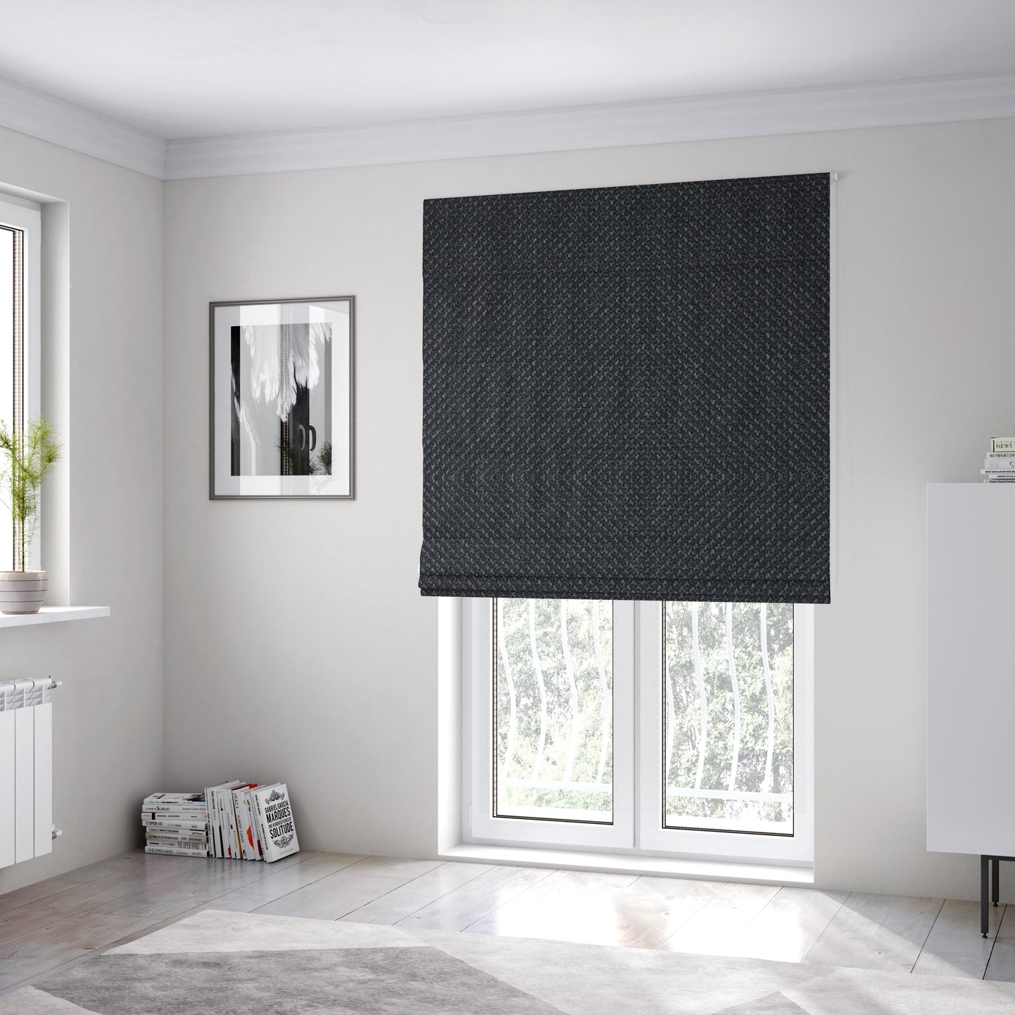 Narvik Weave Textured Water Repellent Treated Material Black Colour Upholstery Fabric CTR-2121 - Roman Blinds