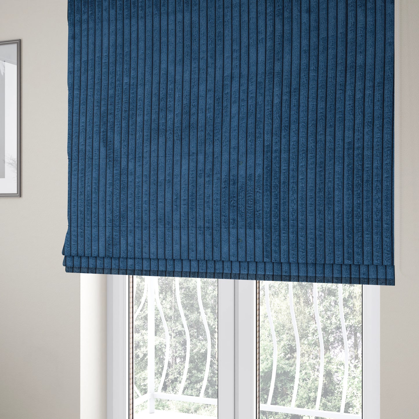 Denver Striped Corduroy Navy Blue Upholstery Fabric CTR-2133 - Roman Blinds