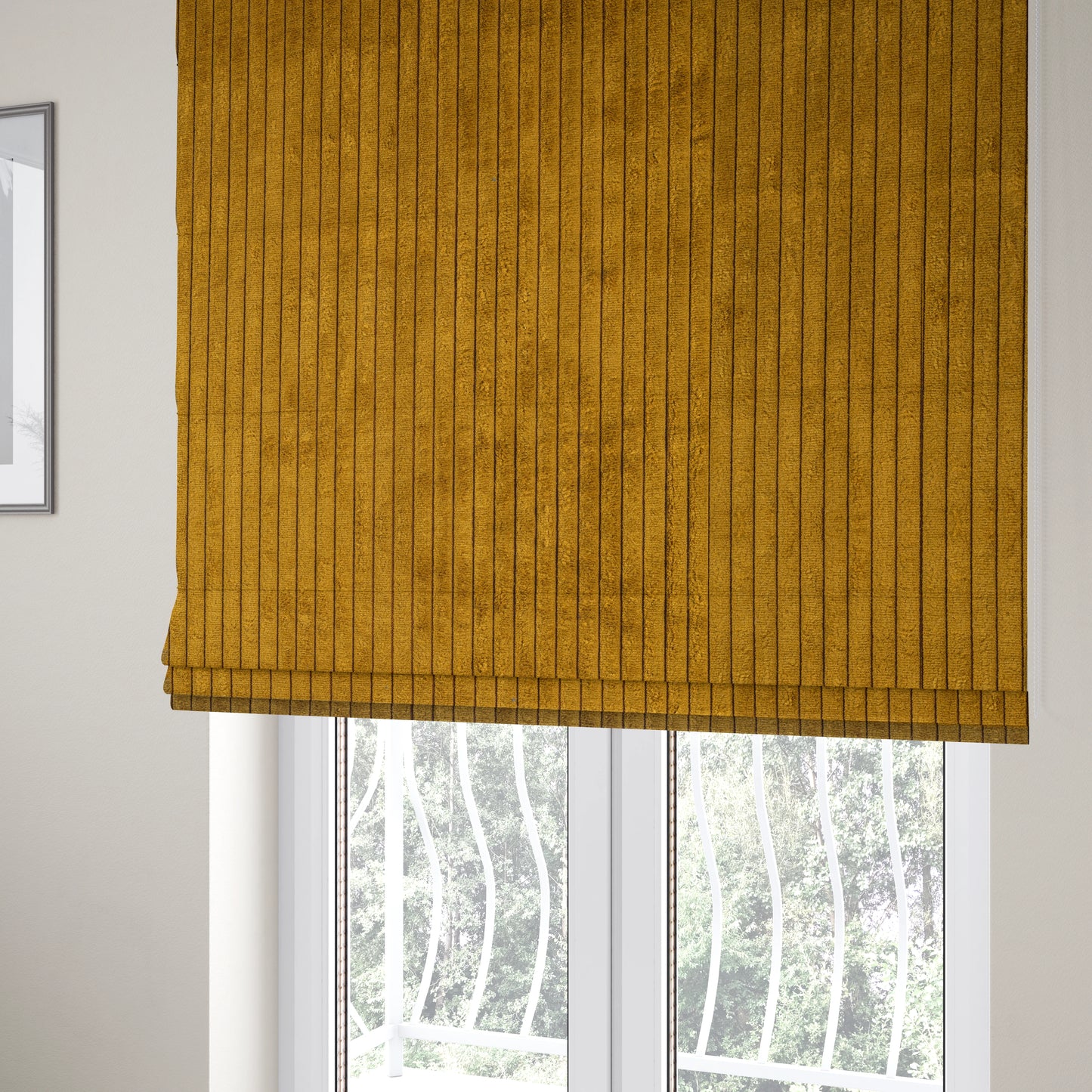 Denver Striped Corduroy Mustard Yellow Upholstery Fabric CTR-2135 - Roman Blinds