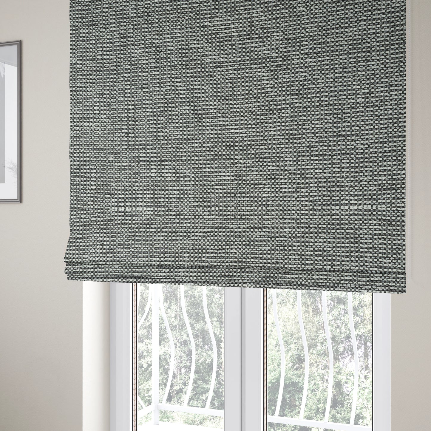 Kampala Basket Weave Textured White Silver Colour Upholstery Fabric CTR-2139 - Roman Blinds